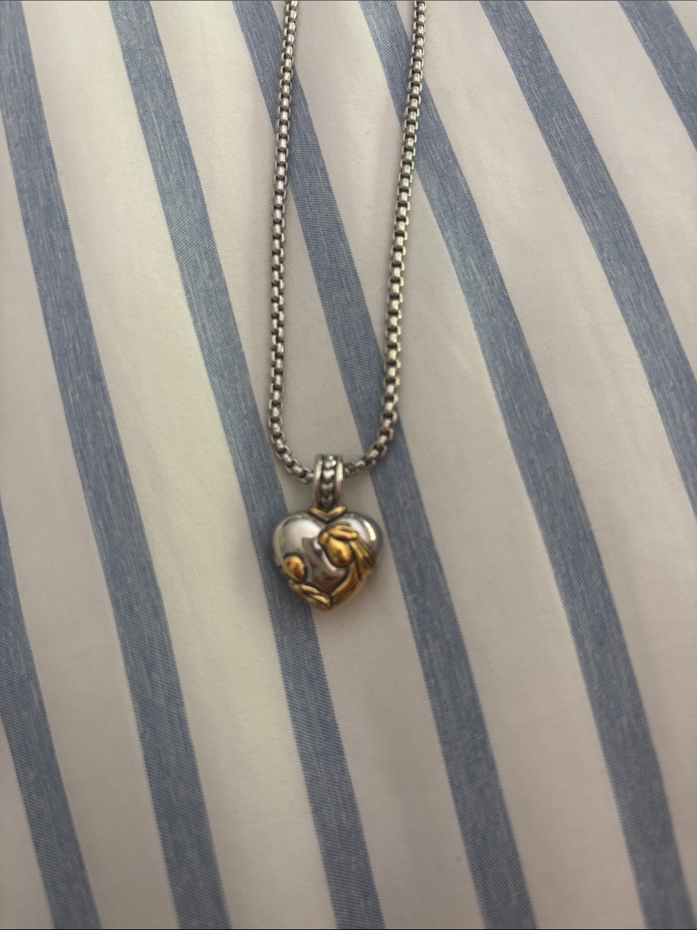 John Medeiros Two-Tone Heart Pendant Necklace — Mother & Child Motif, NWOT